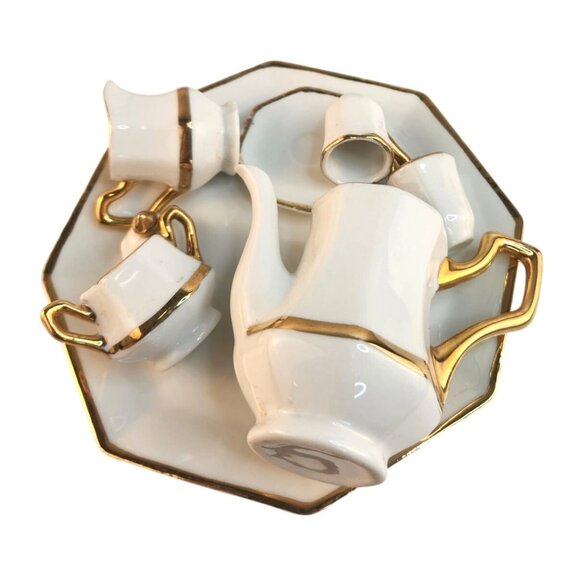 Miniature Formalities Baum Bros Dollhouse Tea Set White & Gold Porcelain Accent - Picture 12 of 12